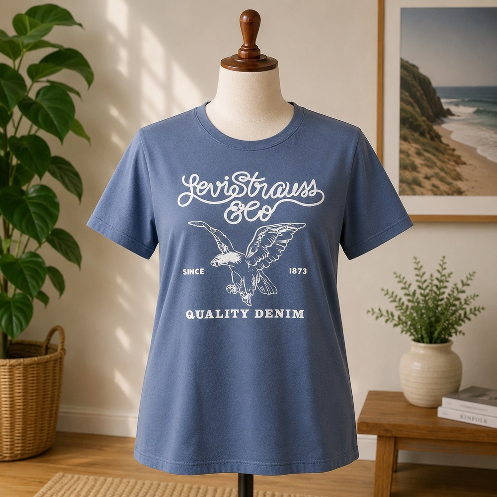 NWT Levis Graphic T-Shirt Womens XS Blue Eagle Quality Denim Standard Fit Tee